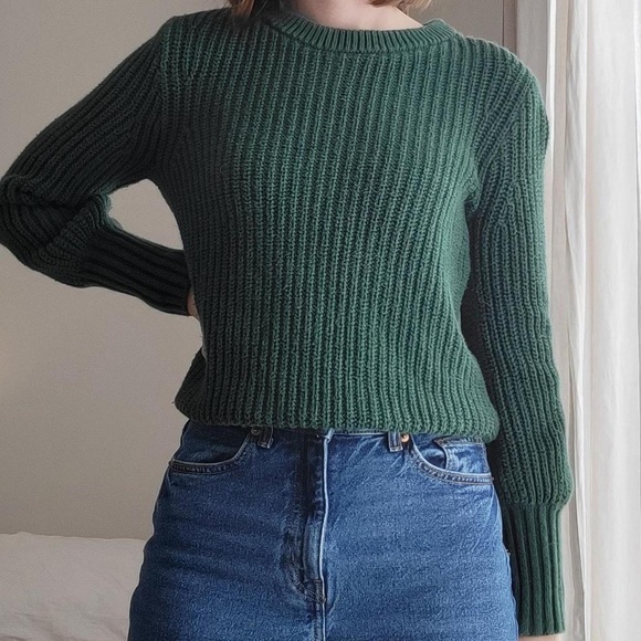 J. Crew Sweaters - J. Crew 100% Cotton Forest Green Crew Neck Ribbed Sweater EUC Sz M